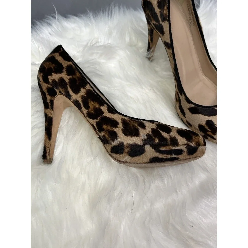 J.Crew Pumps Womens 7 Leopard Brown Calf Hair Leather High Heels Italy 49172‎